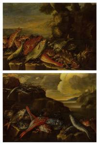RECCO Nicola Maria 1700-1700,Fish, lobster, and other crustaceans on a rocky le,Sotheby's 2023-01-27