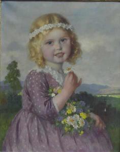 RECKNAGEL Theodor 1865-1945,Porträt eines Mädchens mit Blumen und Blütenkranz ,Georg Rehm 2019-10-10