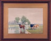 REDFIELD Robert S 1800-1900,Grazing cows at river's edge,Alderfer Auction & Appraisal US 2007-09-07