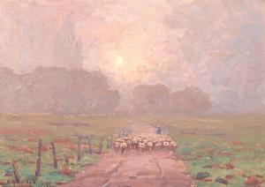 REDMOND Granville S. 1871-1935,Shepherd Herding Sheep in a Misty Landscape,1911,Bonhams 2024-04-23