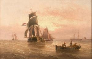REDMORE Henry 1820-1887,Fishing boat hauling in nets, and other vessels at,1885,Tennant's 2024-03-16