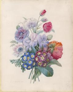 REDOUTE Pierre Joseph 1759-1840,Bouquet d\’auriculae et d'anémones,1837,Christie's GB 2024-03-20