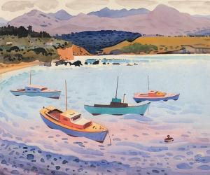 REED William James 1906-1998,Boats in a Harbour,International Art Centre NZ 2023-07-25