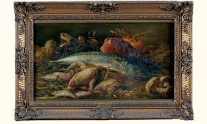 REGNIER Ludovic 1851-1930,«Nature morte aux poissons»,1875,Salles de ventes Pillet FR 2005-03-13