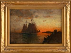 REHN Frank Knox Morton 1848-1914,A gaff-rigged vessel under sunset skies,Eldred's US 2024-04-04