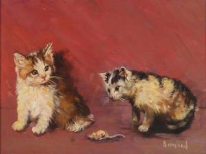 REICHELT Elfriede Bernard 1910-1993,Zwei junge Kätzchen mit einer aufziehbaren Maus ,DAWO Auktionen 2009-04-23