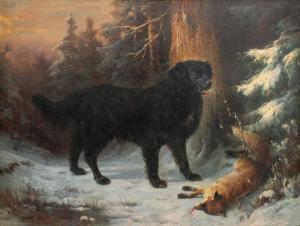 REICHERT Carl 1836-1918,Jagdszene mit Hund und Fuchs im Winterwald,1891,Palais Dorotheum 2023-11-22