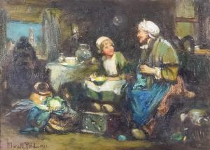 REID Flora MacDonald 1861-1938,Interior scene with mother and child at a ta,1931,Canterbury Auction 2023-02-04