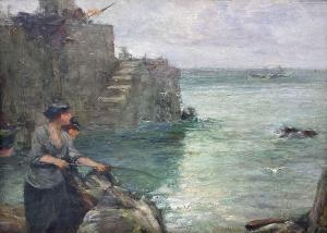 REID John Robertson 1851-1926,Fisherwomen at Porthleven Harbour,David Duggleby Limited GB 2023-12-08