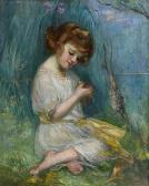 REID Robert Lewis 1862-1929,Young Girl Holding a Small Bird,Burchard US 2019-09-22