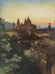 REIFFENSTEIN Leo 1856,Salzburger Altstadt bei Abendstimmung,1910,Palais Dorotheum AT 2019-12-12