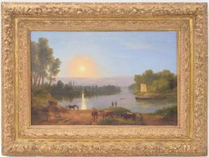 REINAGLE Ramsay Richard 1775-1862,River scene at sunrise with a drover and c,1853,Gardiner Houlgate 2020-11-26