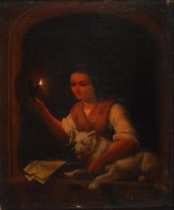 REINERS Jakob 1828-1907,Genreszene mit junger Frau im Kerzenschein,Wendl DE 2018-10-25
