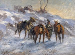REINFUSS Ede Lengyel 1873-1942,Resting cossacks in the snow,Nagyhazi galeria HU 2017-05-30