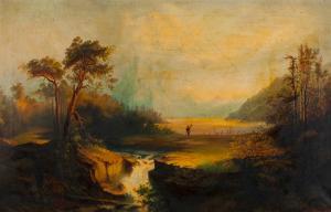 REINHARDT Friedrich August 1831-1915,A landscape with river, mountain and figu,1874,Veritas Leiloes 2020-10-13