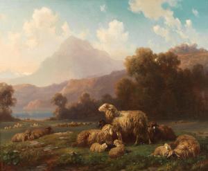 REINHARDT Louis, Ludwig 1849-1870,Sheep resting, a mountainous landscape beyond,Bonhams 2022-09-07