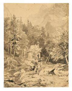 REINHOLD Franz,A forest and a mountain landscape with a chapel,1850,Palais Dorotheum 2024-10-01