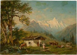 REINHOLD Franz,Alpenlandschaft mit Almhütte und Vieh; Gardekürass,Galerie Bassenge 2020-11-25