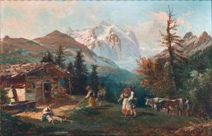 REINHOLD Franz 1816-1893,Hay Harvest on an Alpine Pasture,Palais Dorotheum AT 2022-09-08