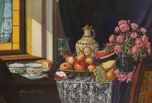 REINPRECHT Johan K 1926,Still life of fruit, flowers, tea and cake,Bonhams GB 2010-11-30