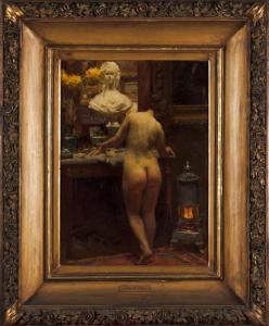 REIS Carlos 1863-1940,A view of a studio with female nude,Veritas Leiloes PT 2022-07-20