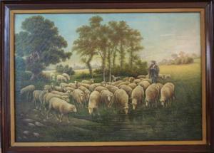 RELINGER Joseph,Shepherd and his flock at stream, possibly a self-,1918,Freeman US 2012-11-14