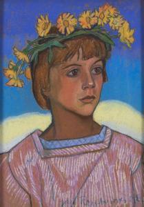 REMBOWSKI Jan 1879-1923,Girl with Floral Garland,1922,Skinner US 2023-11-02