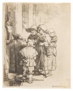REMBRANDT 1606-1669,Beggars Receiving Alms at a Door,1648,Hindman US 2014-09-29
