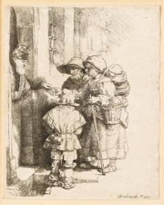 REMBRANDT 1606-1669,BEGGARS RECEIVING ALMS AT A DOOR,1648,Freeman US 2011-02-14
