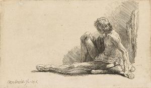 REMBRANDT,Nude Man Seated on the Ground with One Leg Extende,1646,Swann Galleries 2024-04-18