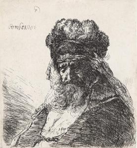 REMBRANDT,Old Bearded Man in a High Fur Cap, with Eyes Close,1635,Swann Galleries 2024-04-18