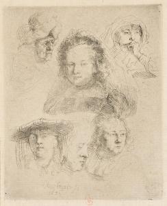 REMBRANDT 1606-1669,Studies of the Head of Saskia and Others,1636,Swann Galleries US 2024-04-18