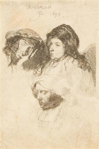 REMBRANDT 1606-1669,Three Heads of Women,1637,Hindman US 2018-05-23