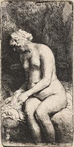 REMBRANDT 1606-1669,Woman Bathing her Feet at a Brook,1658,Swann Galleries US 2024-04-18