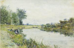 RENARD Edward 1880-1909,ANGLERS FISHING THE RIVER TEST, HAMPSHIRE,McTear's GB 2018-10-28