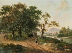 RENARD Fredericus Theodorus 1778-1820,A river landscape with travellers on a path,Bonhams 2022-03-29