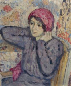 RENAUDOT Paul 1871-1920,Jeune fille assise au foulard rose,1912,Boisgirard - Antonini FR 2022-06-24