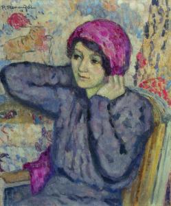 RENAUDOT Paul 1871-1920,Jeune fille assise au foulard rose,1912,Boisgirard - Antonini FR 2023-04-05