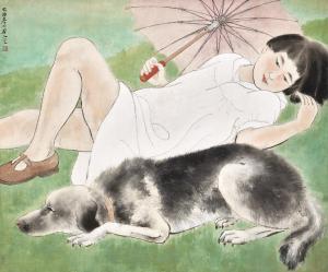 RENDING FANG 1901-1975,A Young Lady with a Dog,1945,Sotheby's GB 2021-04-21