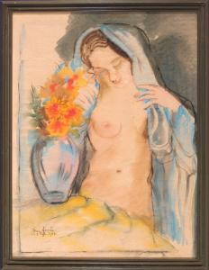 renfordt Wilhelm,Weiblicher Halbakt mit blauem Tuch an einem Tisch ,1933,Allgauer DE 2009-04-23