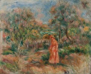 RENOIR Pierre Auguste 1841-1919,Femme en rose dans un paysage à Cagnes,Aguttes FR 2019-04-01