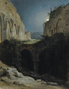 RENOUX Charles Caius,PAYSAGE NOCTURNE AVEC LES RUINES D'UNE ÉGLISE,1845,Sotheby's 2016-06-16