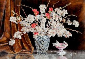 RESCHKE Maureen Joy 1933,Almond Blossom in Crystal Vase,1978,Elder Fine Art AU 2022-10-16