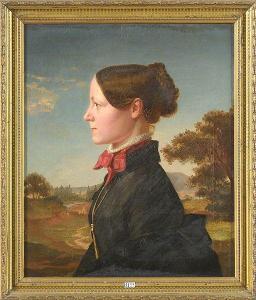 RETHEL Otto 1822-1892,Portrait d\’une femme de profil sur fond de paysag,VanDerKindere BE 2021-09-14