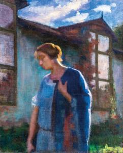 RETI Istvan 1872-1945,Kékruhás nő ablak előtt,Nagyhazi galeria HU 2022-05-26