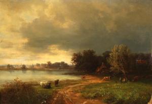RETTICH Karl Lorenz 1841-1904,Landscape with grazing cattle,Bruun Rasmussen DK 2021-09-20