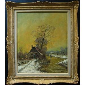 REUTER Wilhelm 1874-1958,FIGURES ON A FROZEN RIVER BY COTTAGE,Waddington's CA 2013-05-16