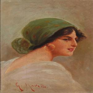 REVELLO G,Portrait of a southern European woman with a green scarf,Bruun Rasmussen DK 2013-11-25