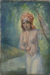 REVERBERI 1900-1900,Jeune femme au turban au bord d'un ruisseau,Etienne de Baecque FR 2022-01-13