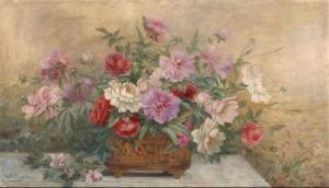 REY RITA,Bouquet de pivoines sur un entablem,1893,Artcurial | Briest - Poulain - F. Tajan 2020-09-29